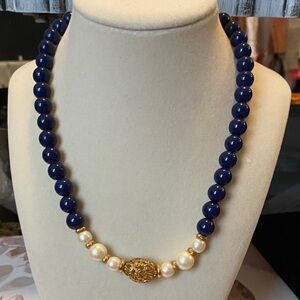 1928 Deep Blue and Gold Beaded Necklace